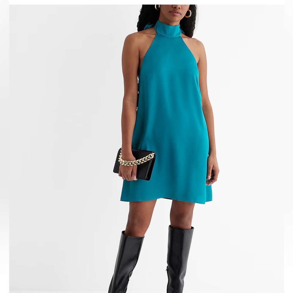 Sincerely Jules Satin Halter Statement Bow Mini Shift Dress